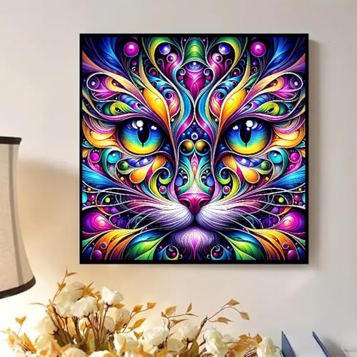 Animal Cat Paint by Numbers Kit for Adults Framed Canvas, Frameworkless ﻿ | Easy Adult Paint by Number Kits on Canvas DIY Animal Cat Painting for Beginners Art by Numbers for Home Wall Decor Gift - color: YH03784