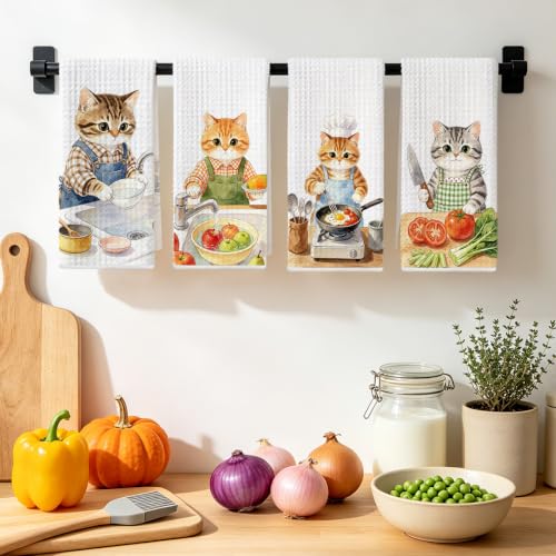 Jztco 4 Pcs Cute Cat Kitchen Towels, Funny Cats Gifts Hand Tea Towel - color: Multi 1565