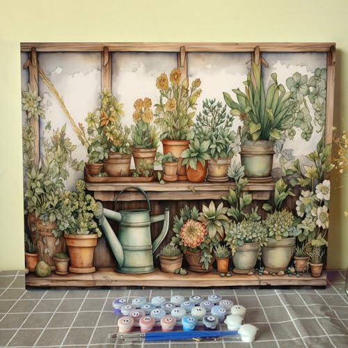 Vintage Wood Gardening Painting Paint by Number Rustic Garden Scenery with Plants DIY Painting on Canvas with Brushes Acrylic Paints Paint by Numbers for Adults and Beginner 16x20 Inch（without Frame） - color: Garden 04, size: 16''x20''(Frameless)