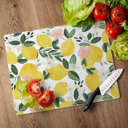 CounterArt Lemons on the Vine 3mm Tempered Glass Cutting Board | 12" x 15", Serving Board, Charcuterie Board - color: Lemons on the Vine