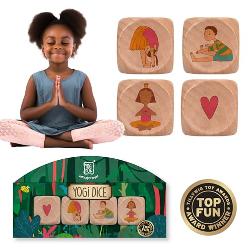 YOGi FUN Ultimate Yoga Bundle - 40 Yoga Cards + Wooden Dice Game Set | Educational Activities for Kids Ages 5+ | ADHD Therapy Montessori Waldorf Classroom | Boys Girls Physical Emotional Development