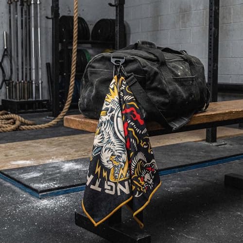 RokFit Gym & Golf Towel – Multi-Use, Quick-Dry, Durable Utility Towel with Bold Graphic and Carabiner Clip (Strength is Earned) - color: Strength is Earned