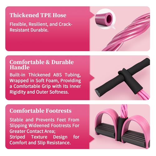 Multifunction Tension Rope, 6-Tube Elastic Yoga Pedal Puller Resistance Band, Natural Latex Tension Rope Fitness Equipment, for Abdomen/Waist/Arm/Leg Stretching Slimming Training - color: Pink