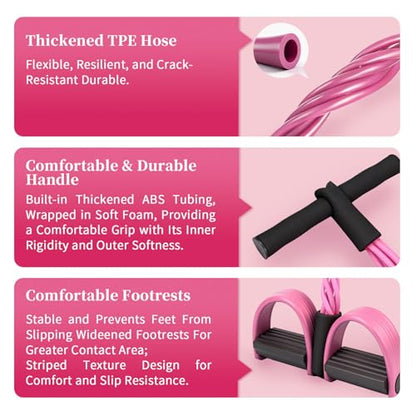 Multifunction Tension Rope, 6-Tube Elastic Yoga Pedal Puller Resistance Band, Natural Latex Tension Rope Fitness Equipment, for Abdomen/Waist/Arm/Leg Stretching Slimming Training - color: Pink