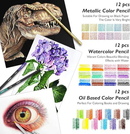 Caliart 176PCS Art Supplies Sketching Kit 100 Colors Watercolor Paint Set