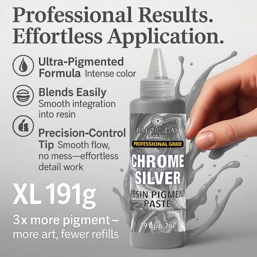 BALTIC DAY Chrome Silver Epoxy Resin Pigment Paste, Extra Large 191g (6.7oz) – Metallic Resin Colorant, Highly Concentrated Epoxy Dye, Mica Powder Alternative for Resin Art, Jewelry, Tumblers, Geode & Crafts - color: Chrome Silver