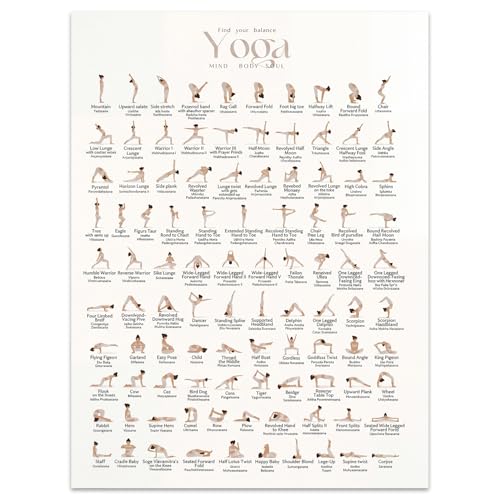 QrmArt 100 Yoga Poses Poster Yoge Printable Movement Guide Wall Art Balance Flexibility Training Chart Posters Pose Reference for Home Gym Studio Meditation Room 16x24 Inch Unframed - color: 100 yoga Diagram, size: 16x24in