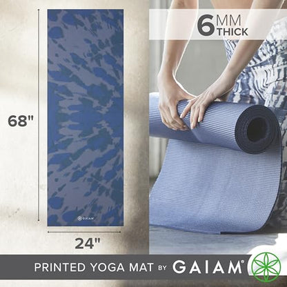 Gaiam Premium Yoga Mat, 6mm Thick Print Mat - color: Tie Dye Blast