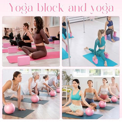 18 Pieces Yoga Block and Pilates Ball Set, 12 Foam Non-slip Yoga Bricks with 6 Small Exercise Balls for Pilates, Stretching & Home Workout