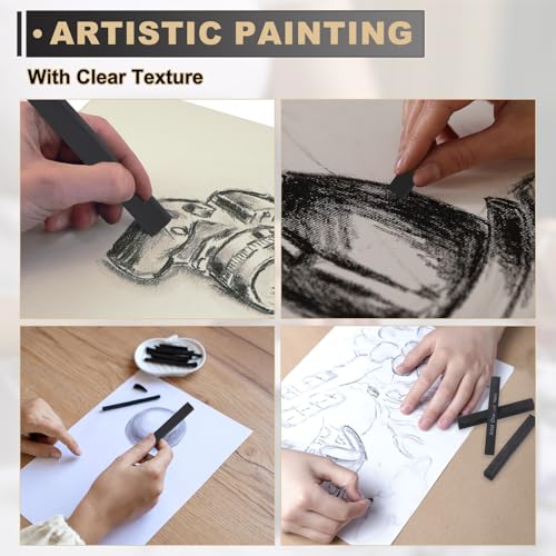 MECCANIXITY Compressed Charcoal Sticks, 2H/HB/2B Grade Square Vine Charcoal Sticks Set Art Supplies for Painting Drawing Sketching Shading Artists Beginners(Pack of 6) - style: 2H/HB/2B