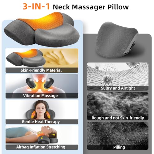Upalled Cordless Heated Neck Massager Pillow for Pain Relief Deep Tissue