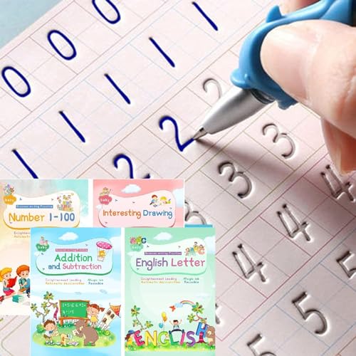 Magical Handwriting Workbooks Handwriting Practice Copybook, Handwriting Aid Magic Pen Reusable Copybook Grooves Template Design for Children Books Suitable for Children's Learning (4)