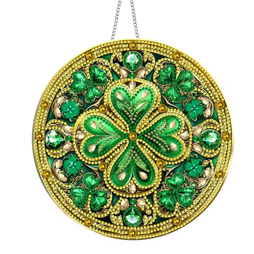 Hanging Diamond Art Kits for Adults St. Patrick's Day - 8x8 Inch Double-Sided Acrylic Board DIY Crystal Diamond Suncatcher Pendant, Sparkling Home Wall or Window Decoration Handmade Gift - color: Clover