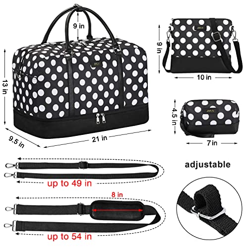 IBFUN Duffel Bag, 21'' Weekender Travel Bag with Shoe Compartment, Waterproof, Overnight Duffel Bag for Women, 3PCS - color: B7-Polka Dot