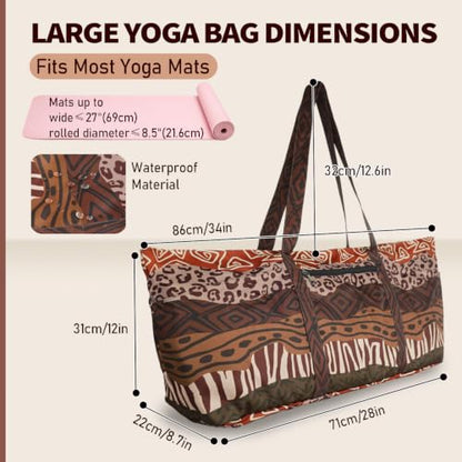 Yoga Mat Bag Yoga Tote Bag with Large Waterproof Zipper Pocket and Drawstring Pocket Yoga Mat Bag Carrier Fit Most Size Mats and All You Stuff - color: brown