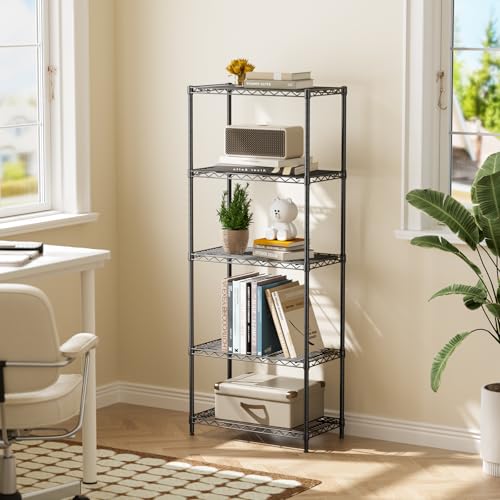 Golpart 5Tier Adjustable Storage Shelves Metal Wire Shelving Standing Shelf - color: Black, size: 5-tier-12"Dx22"Wx59"H