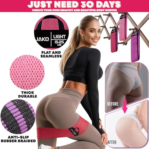 Non-Slip Hip Resistance Bands for Working Out - Fabric Elastic Exercise Bands Strength Training, Physical Therapy, Pilates & Yoga - Booty Workout Bands for Women/Men Legs & Thigh Glutes - color: Red