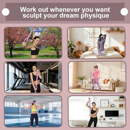 Figure 8 Resistance Bands with Handles, 4 Pack Workout Resistance Bands Set, 2 Flat Exercise Bands + 2 Arm Bands, Elastic Bands for Physical Therapy, Yoga, Pilates, Stretching for Women Men