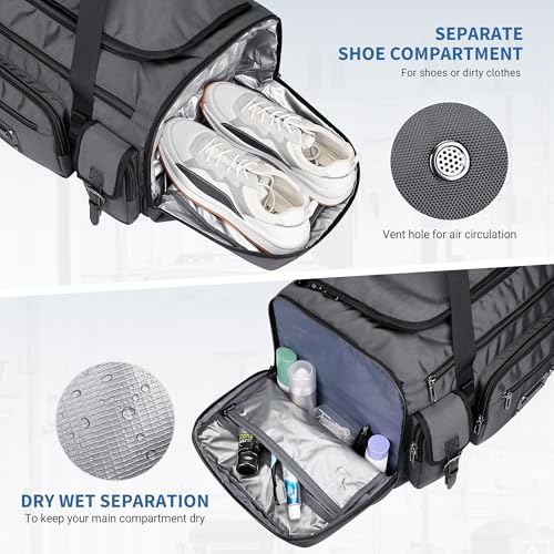 WITZMAN Duffle Bag for Men Large 55L Travel Duffel with Shoe Compartment | Water-resistant Nylon, Dry-wet Pocket, Fits 16" Laptop, Convertible for Gym, Weekender, Sports, Overnight, B717 Silvery Grey - color: Silvery Grey