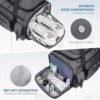 WITZMAN Duffle Bag for Men Large 55L Travel Duffel with Shoe Compartment | Water-resistant Nylon, Dry-wet Pocket, Fits 16" Laptop, Convertible for Gym, Weekender, Sports, Overnight, B717 Silvery Grey - color: Silvery Grey