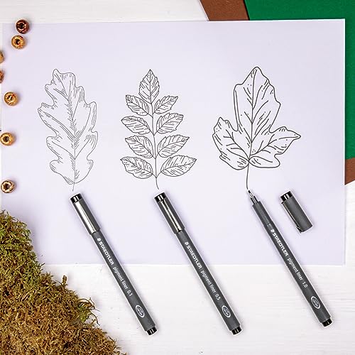 STAEDTLER 308 Pigment Liner Fineliner Pen - Ideal for Writing, Sketching, Technical Drawing, Marking Out - Black Ink - In Envelope Gift Packaging - 0.7mm Medium Nib Size - Pack of 3