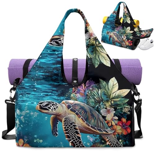 Yoga Mat Bag for Men Women Canvas Yoga Mat Carrier Take In Out Mat Easily for Beach Swim Bags Pool Sports Gym - color: Hawaiian Sea Turtle