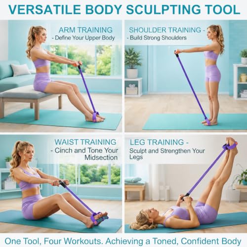 Upgraded Pedal Resistance Bands with Comfort Handle, 6-Tubes Elastic Bands for Exercise, Natural Rubber Resistance, Multifunction Bands for Abdomen, Waist, Core, Arm, Leg, Pilates & Full Body Workout