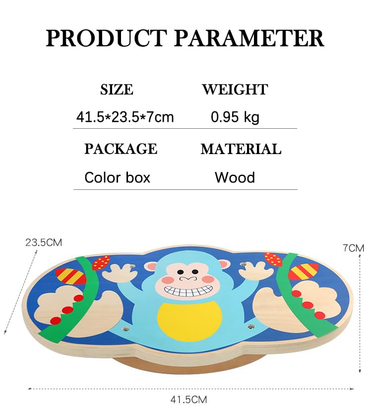 Wooden Balance Board Toy for Kids, Monkey Theme Balancing Game, Montessori Educational Toy, Active Play & Exercise