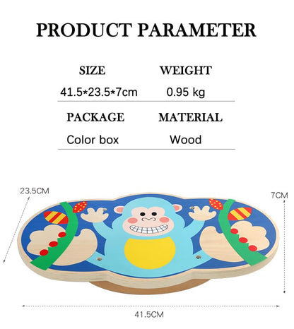 Wooden Balance Board Toy for Kids, Monkey Theme Balancing Game, Montessori Educational Toy, Active Play & Exercise