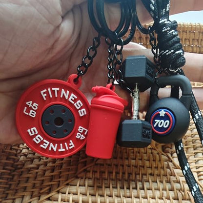Fitness Keychain Barbell Dumbbell Keychain Bag Purse Charms Gym Lovers Fitness Enthusiast Gift Bag backpack Charms - color: Black+red
