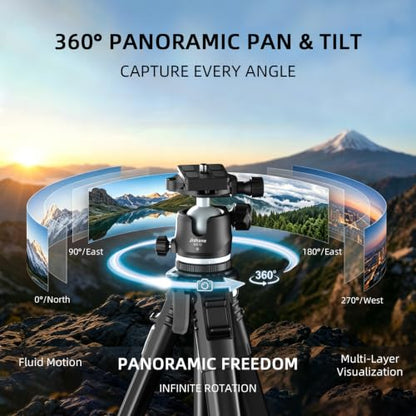 72" Travel Tripod for Camera and Phone, Lightweight Aluminum Tripod with Arca Ball Head, Phone Holder, Quick-Release Plate, Wireless Remote & Carry Bag for DSLR Smartphone Video Recording
