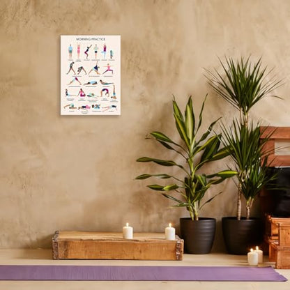 Dazzlewall Yoga Practice Wall Picture, Morning Workout Poses Chart Art for Yoga Studio Home Gym Living Room Decor 12x16 in Unframed