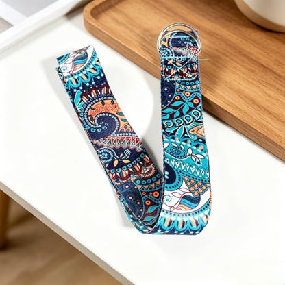 Print Yoga Belt for Stretching,Adjustable Non-Elastic Stretch Strap with Metal Ring Buckle for Stretching,Back Opening,Leg Training & Fitness