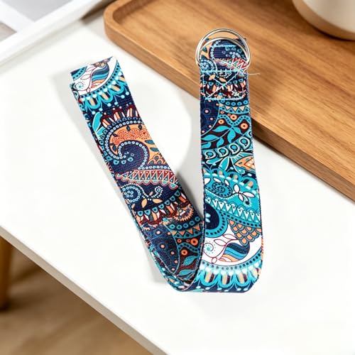 Print Yoga Belt for Stretching,Adjustable Non-Elastic Stretch Strap with Metal Ring Buckle for Stretching,Back Opening,Leg Training & Fitness