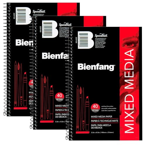Bienfang Mixed Media Pad, 5.5x8.5 Inches (3-Pack) 40-Sheets Artist Paper, Spiral-Bound Sketchbook, 90lb,146gsm - size: 5.5 x 8.5 Inches (3-Pack)