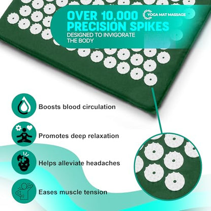 Sivan Acupressure Mat & Pillow Set for Back & Neck (Large, Green/White) - color: Green/White, size: Large