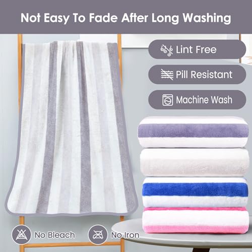 JML Microfiber Bath Towels, 30" x 60", Cabana Stripe Grey, Set of 2 - color: Cabana Stripe Grey, size: 2 Pack (30 in x 60 in)