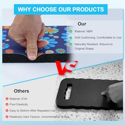 MELOTOUGH Garden Kneeling Pad, 1" Thick Soft NBR Foam Kneeling Pads for Gardening, Cleaning, Work - Lightweight & Comfortable, 15.75"x7.2" (Blue Flower) - color: Blue Flower