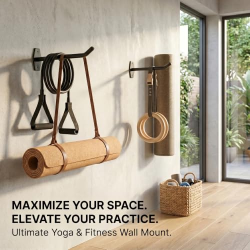 Yoga Mat Wall Mount Holder & Clips for Eyelet Workout Mat Hanging Storage