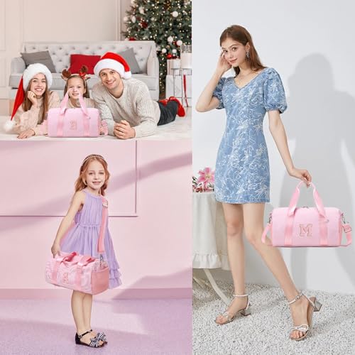 Girls Gym Bag Dance Bags Personalized Initial Ballet Bags Travel Tote with Adjustable Straps,Birthday Gifts for Women Girls Kids Teens (Pink-M) - color: Pnk, style: M