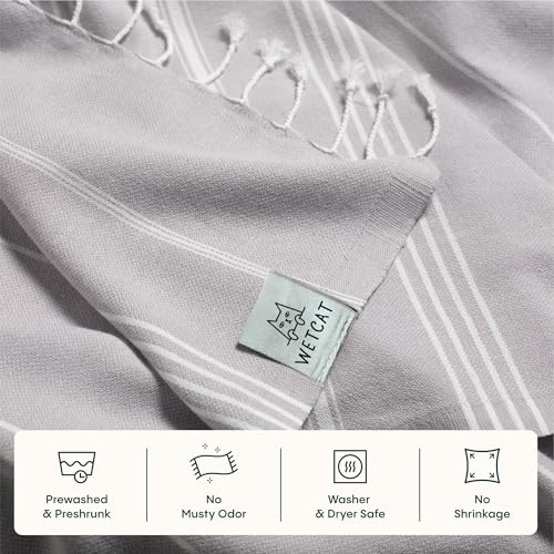 WETCAT Turkish Beach Towel Oversized (38"x71") 100% Turkish Cotton, Made in Turkey - Sand Free, Extra Large, Ultra Soft, Quick Drying, Compact & Lightweight for Travel - Light Grey - color: Light Grey, size: Beach Towel (38" x 71")