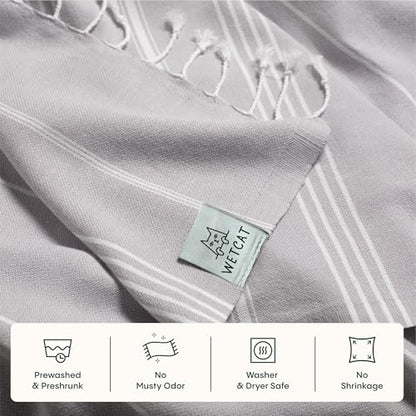 WETCAT Turkish Beach Towel Oversized (38"x71") 100% Turkish Cotton, Made in Turkey - Sand Free, Extra Large, Ultra Soft, Quick Drying, Compact & Lightweight for Travel - Light Grey - color: Light Grey, size: Beach Towel (38" x 71")