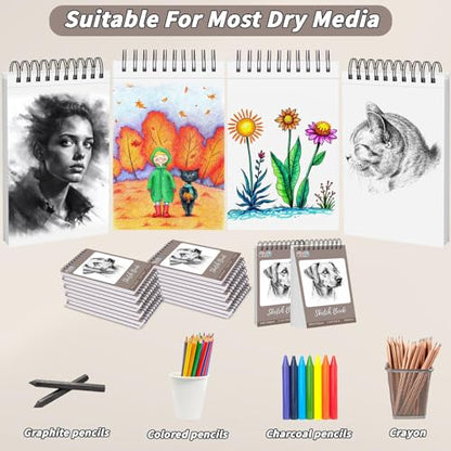 10 Pcs Sketch Books Bulk 5.5 x 8.5 in 400 Sheets Top Spiral Bound Sketch Pad Drawing Paper 40 Sheets Each Acid Free Mixed Media Sketchbook 68lb/100gsm Art Supplies for Beginner Artist - size: 5.5x8.5in