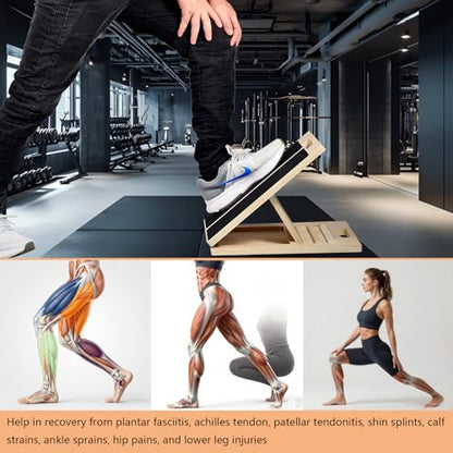 Wooden Slant Board for Calf Stretching and Squats with Adjustable Incline