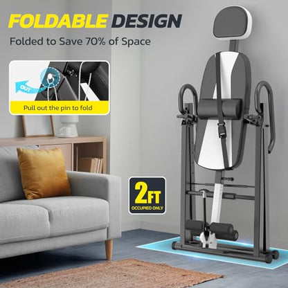 YOLEO Gravity Inversion Table for Back Pain Relief 2026 New Inversion Table | w/Lumbar Support, Easy to Assemble, Back Stretcher Machine 300 lbs - color: White