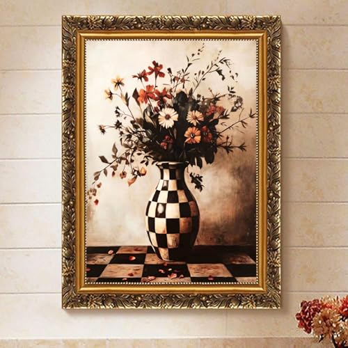 Vintage Floral Dark Paint by Numbers Kit for Adults Canvas, Frameworkless | Easy Adult Paint by Number Kits on Canvas DIY Vintage Floral Dark Painting for Beginners Art by Numbers for Home Wall Decor - color: YH03376
