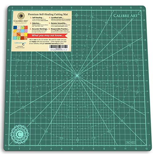 Calibre Art Rotating Self Healing Cutting Mat 14x14 (13" Grid), Quilting | Perfect for Quilting & Art Projects. Smooth, Non-detachable Rotation, Warp-Proof & Odorless, EN 71-3 Certified.