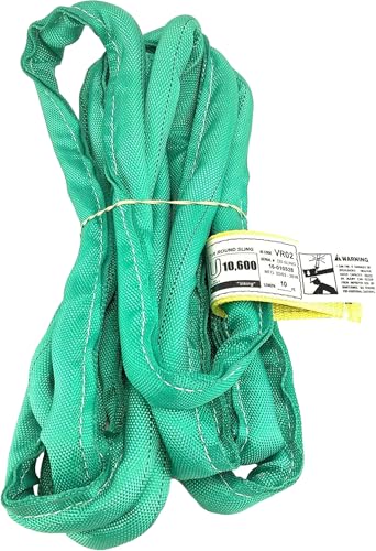 Chenango Supply VR2 10ft Green Endless Round Polyester Rigging Sling | USA Made, Double-Ply Cover, for Lifting & Material Handling, Capacity: 5,300 lb Vertical, 4,240 lb Choker, 10,600 lb Basket - size: 10 ft