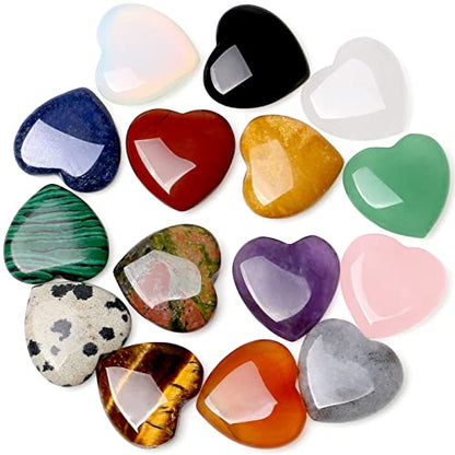 QINJIEJIE 15 PCS Heart Crystals Healing Natural Pocket Stones Gemstones - color: Multi-colored - 15pcs Crystal