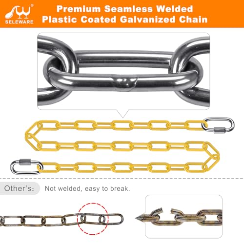 SELEWARE 2Pcs 20" Hanging Swing Chain Yellow Plastic Coated Hanging Chains | 1000LB Capacity Porch Swing Chain with 4 Carabiners, Hammock Hardware Kit for Hanging Chair, Punching Bag, Indoor Outdoor Gym - color: Yellow, size: 20" (2 Pcs)